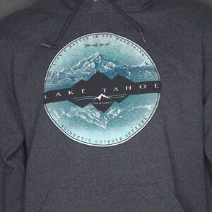 Jerzees Lake Tahoe Mens Graphic Hoodie M Gray Outdoor Pullover Sweatshirt